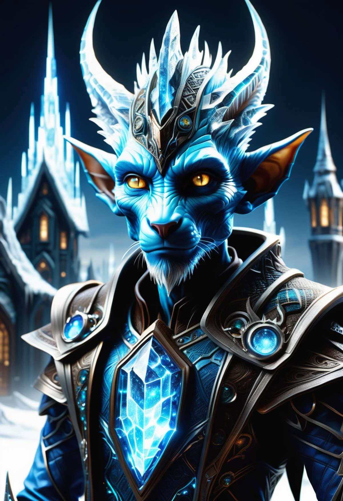 hyper detailed masterpiece, dynamic, awesome quality, blue azure midnight male  house elf, small humanoid being, large pointed ears, brown earth toned simple tattered clothing, subservient humble demeanor, large expressive eyes, magical, loyalty, dedication, strong sense of duty, noble,invisible,modern,skyline,extreme temperatures, serpentine outlook,dragon scales gulf,rhodium-plated wakanda glare effects,lightning, traffic,window displays,classic <lora:DonMFr0stP4nkXL:0.45> DonMFr0stP4nkXL, ice, snow, frost <lora:DonMT3chW0rldXL-000009:0.45> DonMT3chW0rldXL <lora:SDXLFrosted:0.45> FrostedStyle