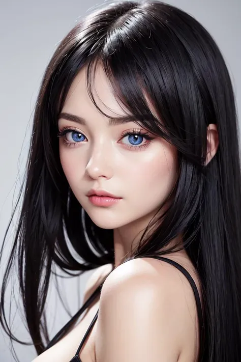 masterpiece, best quality, beautiful young woman, shiny blue eyes, (detailed pupils:1.2), eyelash, beautiful light black hair, streaked hair, multi color, medium hair, perfect face, detailed,