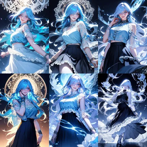 (otherworldly, otherworldly atmosphere, otherworldly appearance), highly insanely detailed, masterpiece, top quality, best quality, highres, 4k, 8k, RAW photo, (long_hair, long hair), collar, earrings, jewelry,
(random colors cloth, random colors hair, random long hair, dynamic hair, glowing hair),
long hair, eyelashes, eyeliner, makeup, hair over one eye,
(dynamic pose), (dynamic weather), (dynamic background), nsfw,
lamp,
1girl, illustration, an extremely delicate and beautiful, CG, unity, Amazing, finely detail, official art, incredibly absurdres, huge filesize, beautiful detailed girl, realistic, flower sea, (Romantic_lace_top:1.5), (Flowy_maxi_skirt:1.4), (Delicate_bracelet:1.3), <lora:Asuka Kijima:0.8>,
(smiling at viewer), (fantasy world)