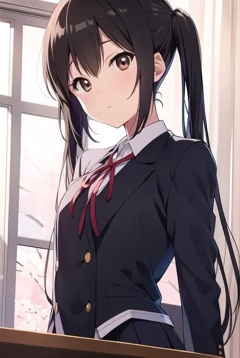azusanakano, <lyco:azusanakano-LYCORIStest:1>,
azusa nakano, (black hair:1.5), (brown eyes:1.7), long hair, twintails, (flat chest:1.2),
BREAK sakuragaoka high school uniform, school uniform, uniform,
BREAK looking at viewer,
BREAK indoors, classroom,
BREAK <lora:GoodHands-vanilla:1>, (masterpiece:1.2), best quality, high resolution, unity 8k wallpaper, (illustration:0.8), (beautiful detailed eyes:1.6), extremely detailed face, perfect lighting, extremely detailed CG, (perfect hands, perfect anatomy),