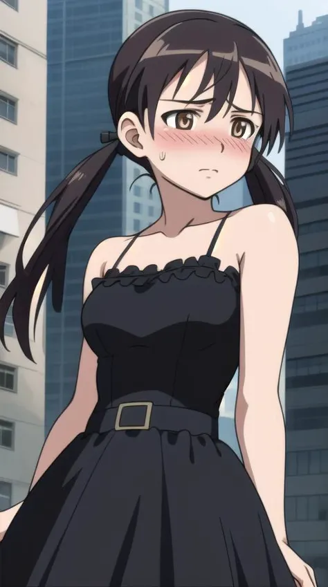 masterpiece, best quality,
gertrud barkhorn, 1girl, twintails, full-face blush,
black dress, sundress,
cityscape,
<lora:strike-witches-501st-gertrud-barkhorn:0.8>