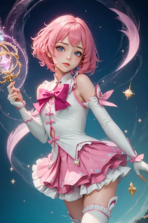 masterpiece,best quality,1girl,pink short hair,magical,magical girl