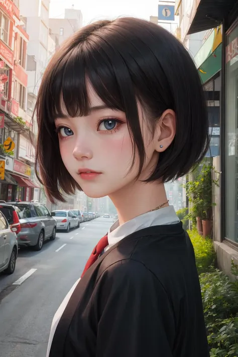 masterpiece,best quality,1girl,city,hill road,face,short hair