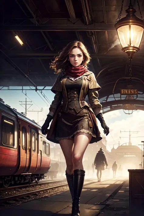 <lora:VictorianPunkAI:.5> VictorianPunkAI computer , detailed, intricate detail,<lora:add_detail:0.2>,
tcg artwork,[trading card game art], realism, perfect rendered face,((best quality)), ((masterpiece)), ((realistic)), (detailed),[hermione granger:minerva mcgonagall:0.5] rim light, vivid, 1girl, in a victorian dress , (((shiny eyes, shiny skin))),detailed face, travelbags, scarf, toned legs, large breasts, elbowlength gloves, train station in background, fog, steam , (detailed) ,((best quality)), ((masterpiece)), ((realistic)), (detailed),pixiv contest winner, absurdres, 15 mm, 15mm, <lora:Nova-000003:0.3>,