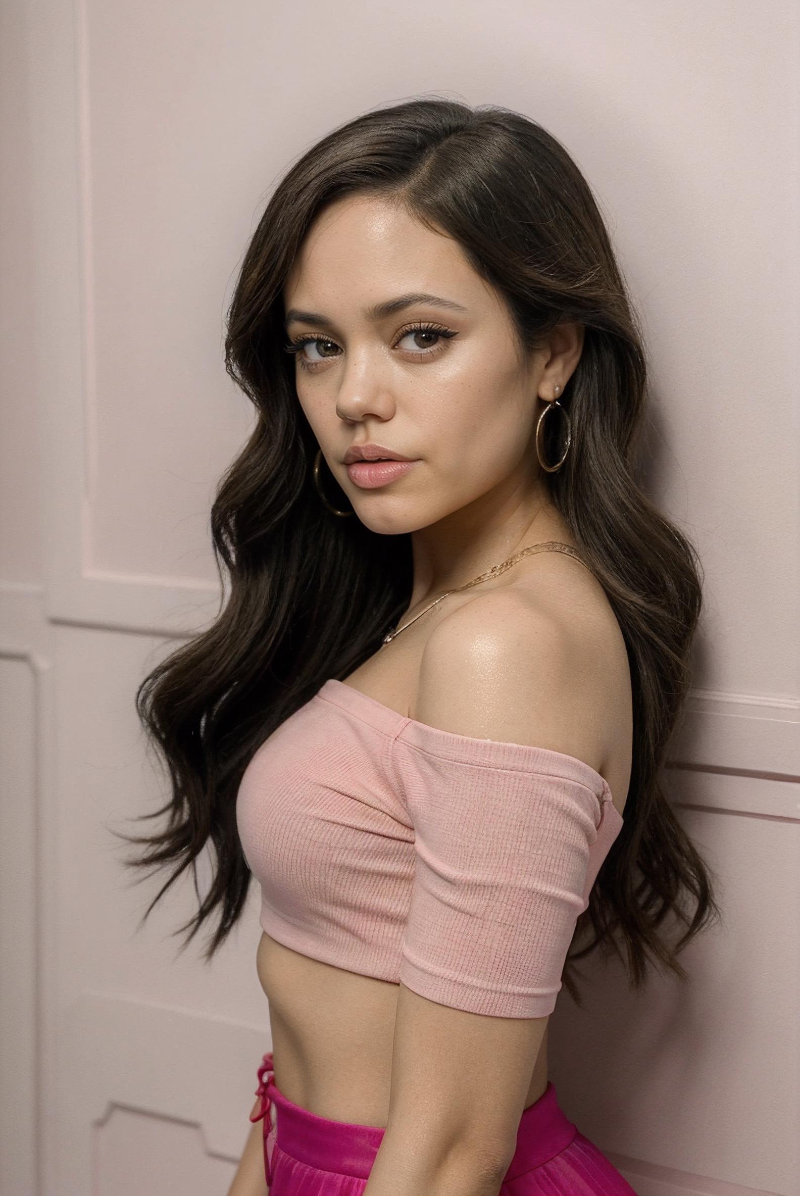 A woman in a pink top and pink skirt posing for a picture - SeaArt AI
