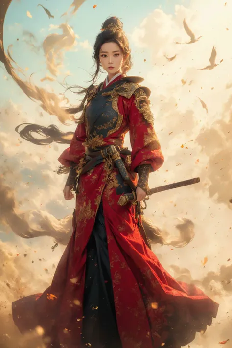 1girl,full body,(best quality, masterpiece:1.4),(realism:1.2),(realisitc:1.2),(absurdres:1.2),(photorealistic:1.3),Realistic Skin,Solo,an extremely delicate and beautiful,CG,unity,8k wallpaper,Amazing,official art,extremely detailed,incredibly,huge filesize,ultra-detailed,looking at viewer,<lora:Samurai:0.7>,<lora:niji_wushi:0.7>,full body,, (masterpiece, best quality, high quality, highres, ultra-detailed),