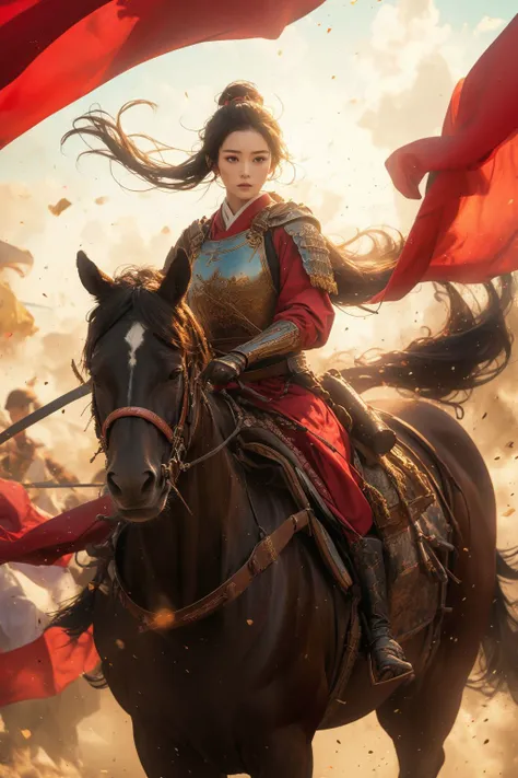1girl,full body,(best quality, masterpiece:1.4),(realism:1.2),(realisitc:1.2),(absurdres:1.2),(photorealistic:1.3),Realistic Skin,Solo,an extremely delicate and beautiful,CG,unity,8k wallpaper,Amazing,official art,extremely detailed,incredibly,huge filesize,ultra-detailed,looking at viewer,<lora:Samurai:0.7>,<lora:niji_wushi:0.6>,full body,riding on a white horse, (masterpiece, best quality, high quality, highres, ultra-detailed),