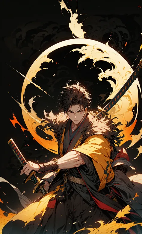 (black background:1.2),[(black background:1.5)::5], FH
weapon, 1boy, male focus, sword, solo, japanese clothes, holding, holding weapon, katana, holding sword, sheath, , , long sleeves, , haori, , hakama, kimono, sheathed,,, Architectural background,
<lora:niji_kfX:0.7>