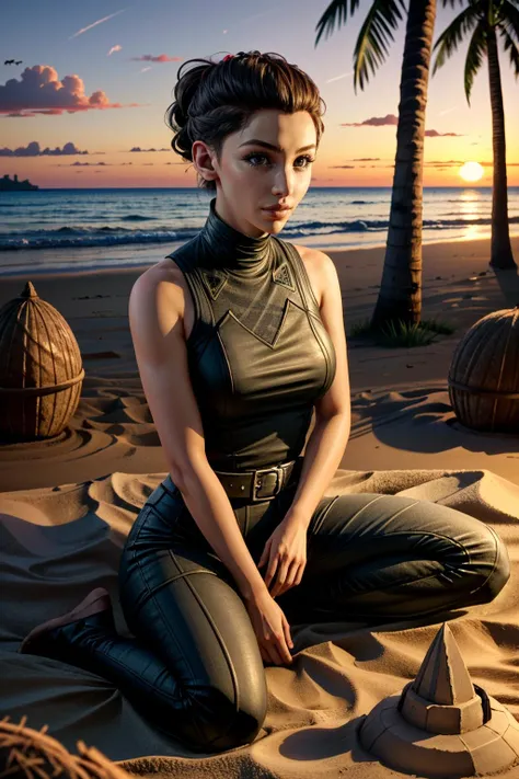((masterpiece, best quality))
<lora:add_detail:0.7>
<lora:ExpanseMaya:0.8>
ExpanseMaya, 1girl, solo, hair updo, on a deserted island, surrounded by coconut trees, building a sandcastle at sunset