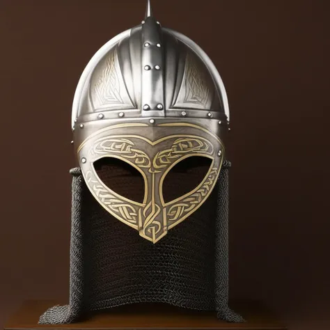 realistic viking helmet on an armor rack