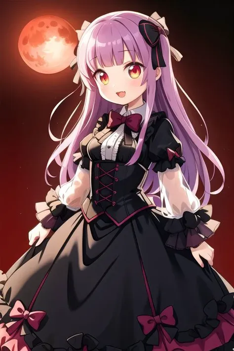 adult, evil corrupted princess wearing dark pastel (ruffled:1) (gleaming oily latex ballgown:1) and (transparent long wide sleeves:1.5), soft lighting, (lots of frills and bows:1), (cute little fangs:1),
(vmpr:1),
(red moon background),