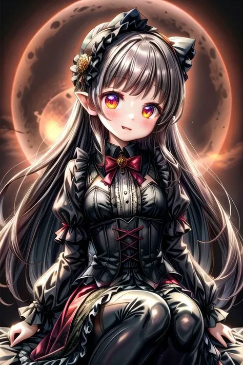 adult, evil corrupted princess wearing dark pastel (ruffled:1) (gleaming oily latex ballgown:1) and (transparent long wide sleeves:1.5), soft lighting, (lots of frills and bows:1), (cute little fangs:1),
(vmpr:1),
(red moon background),
<lora:more_details:1>,