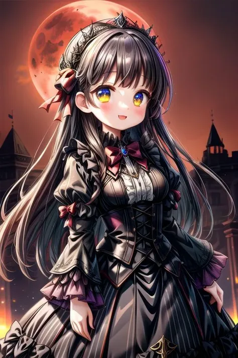 adult, evil corrupted princess wearing dark pastel (ruffled:1) (gleaming oily latex ballgown:1) and (transparent long wide sleeves:1.5), soft lighting, (lots of frills and bows:1), (cute little fangs:1),
(vmpr:1),
(red moon background),
<lora:more_details:1>,