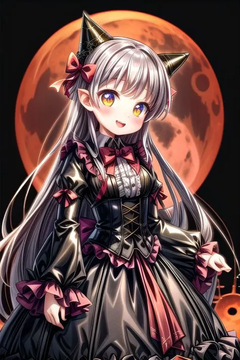 adult, evil corrupted princess wearing dark pastel (ruffled:1) (gleaming oily latex ballgown:1) and (transparent long wide sleeves:1.5), soft lighting, (lots of frills and bows:1), (cute little fangs:1),
(vmpr:1),
(red moon background),
<lora:more_details:1>,