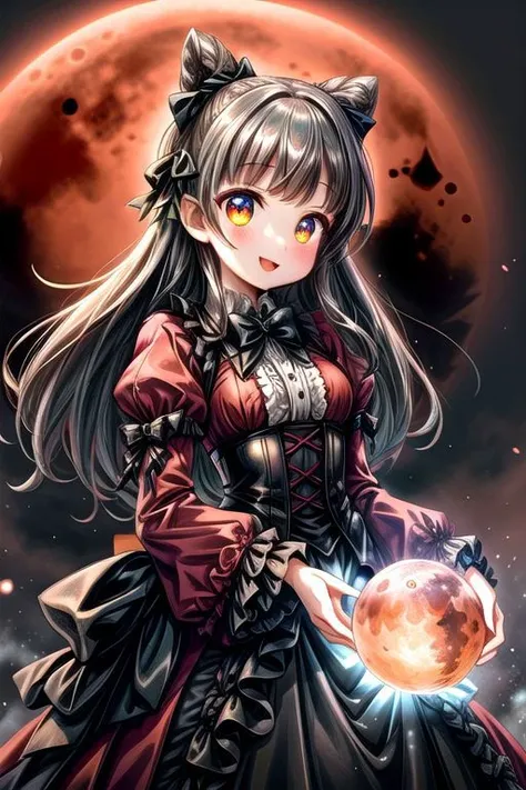 adult, evil corrupted princess wearing dark pastel (ruffled:1) (gleaming oily latex ballgown:1) and (transparent long wide sleeves:1.5), soft lighting, (lots of frills and bows:1), (cute little fangs:1),
(vmpr:1),
(red moon background),
<lora:more_details:1>,