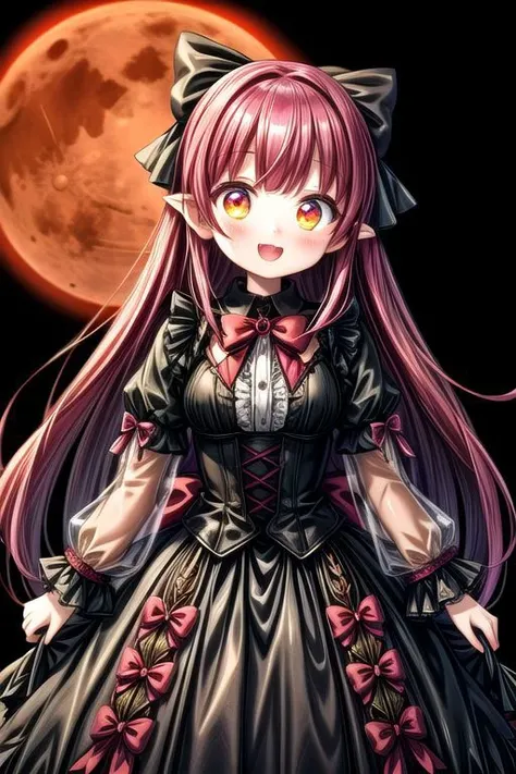 adult, evil corrupted princess wearing dark pastel (ruffled:1) (gleaming oily latex ballgown:1) and (transparent long wide sleeves:1.5), soft lighting, (lots of frills and bows:1), (cute little fangs:1),
(vmpr:1),
(red moon background),
<lora:more_details:1>,