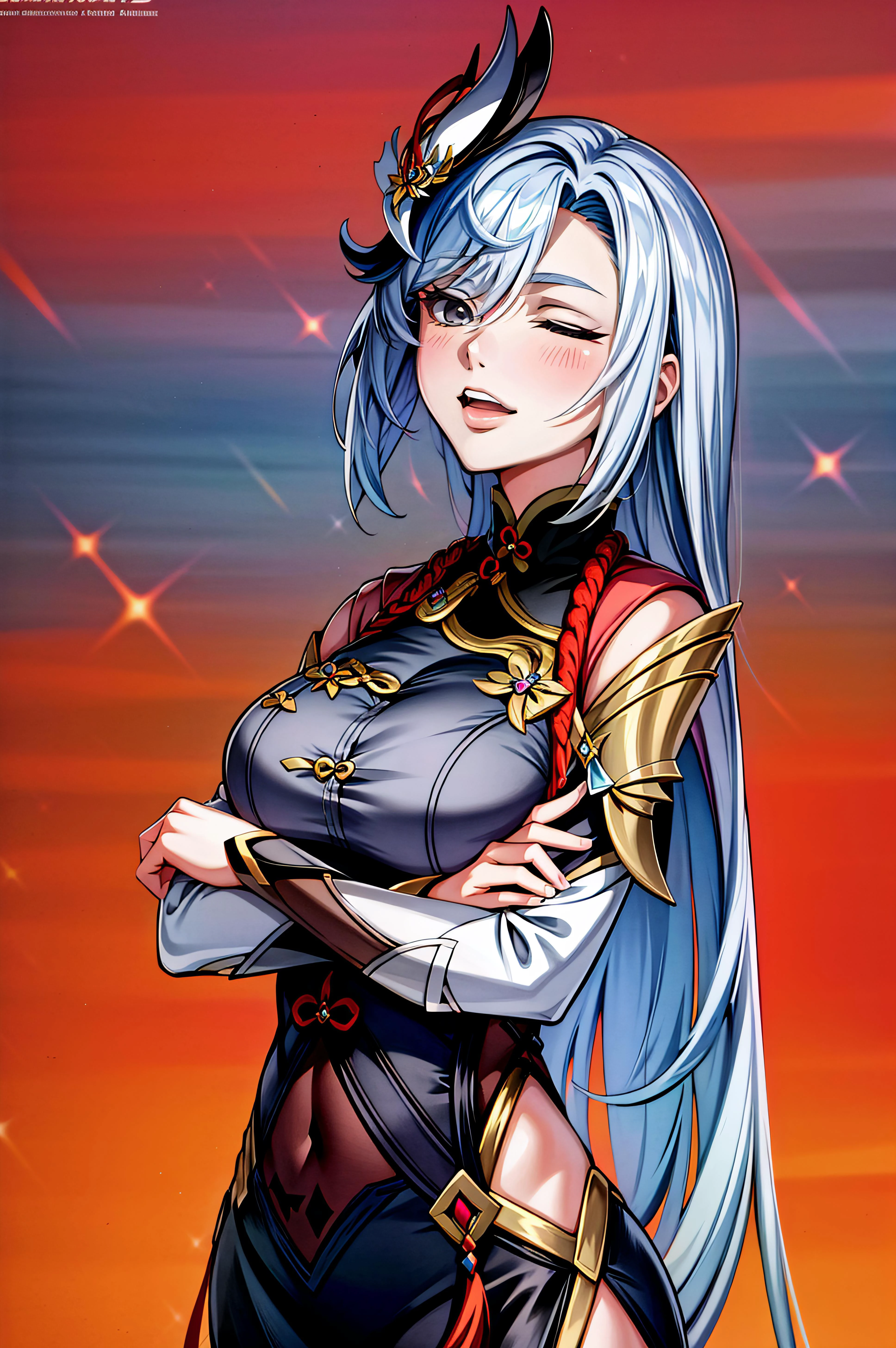 (masterpiece, best quality), <lora:Shenhe-lora-Faxtron:0.8> shenhe \(genshin impact\), 1girl, grey hair, hair over one eye, grey eyes, very long hair, large breasts, <lora:FabulousSecretPowersMeme:0.8> IncrsSecretPower, solo, closed eyes,
<lora:add_detail:0.8>,