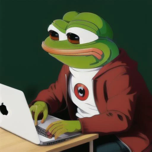 pepe_frog, coding with a laptop,  vector art, artstation, trending, 8K, epic, magnificent,  photorealistic <lora:Pepe_lorav1:0.8>