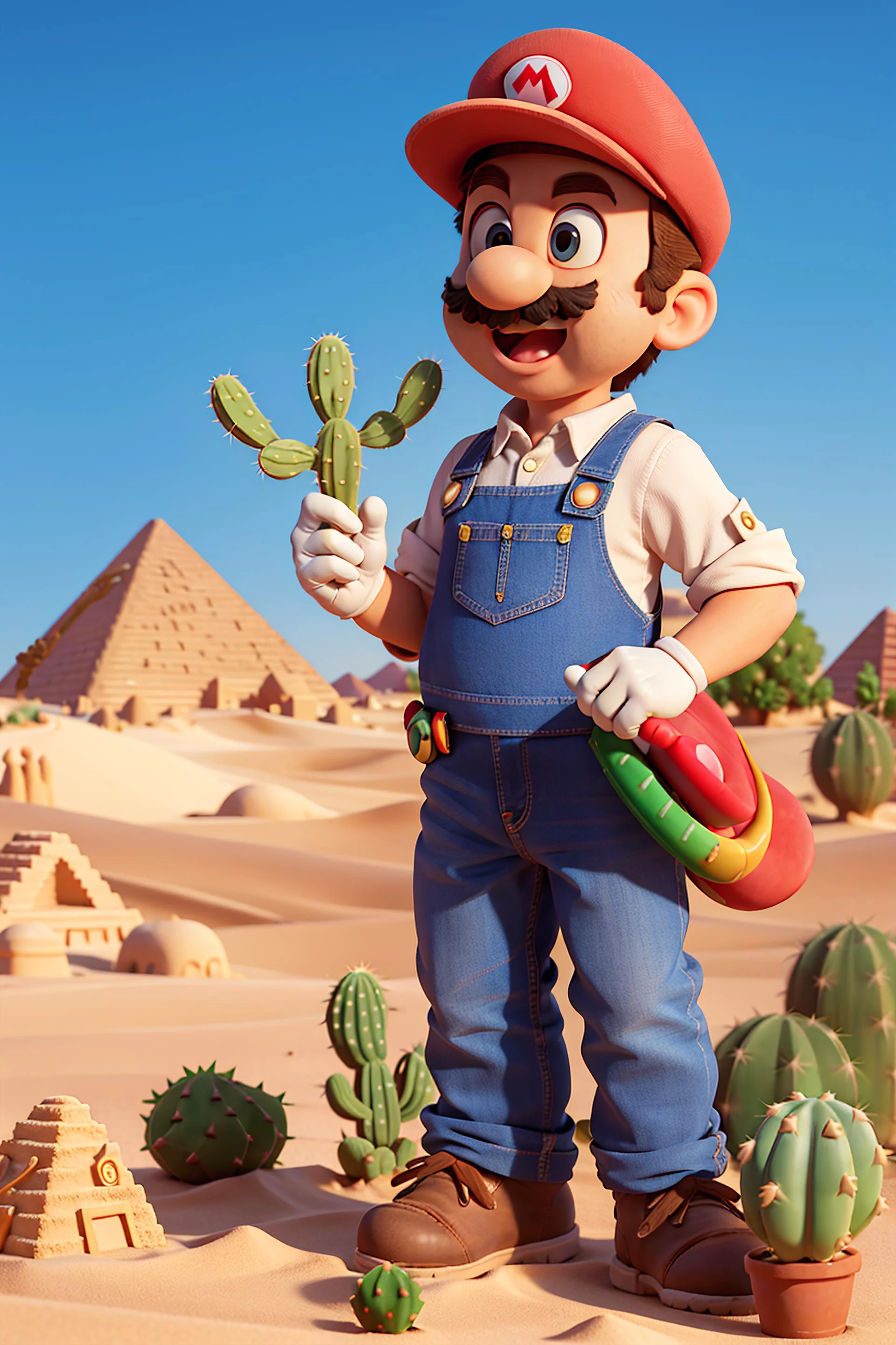 masterpiece, high quality best quality, Mario, desert, sand, cactus, sunny desert, pyramid, open_mouth, sleeves_rolled_up, solo, open space, dressed as Egyptian god,
<lora:SuperMario:1>