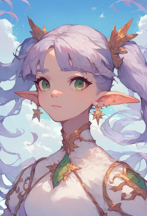 score_9, score_8_up, score_7_up, score_6_up, source anime,
1girl, elf, pointy ears, white dress, twilight, silver hair, twintails, earrings, green eyes, whorled clouds, blue sky, upper body,
<lora:granblue_fantasy_style_pony:1>