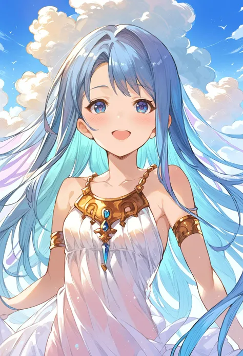 gbfpxnl, 1girl, lyria \(granblue fantasy\), armlet, barefoot, blue eyes, blue hair, blush, breasts, collarbone, dress, upper body, jewelry, long hair, looking at viewer, open mouth, see-through, short dress, small breasts, smile, solo, very long hair, white dress outdoors, scenery, close-up, clouds, dappled sunlight,
score_9, score_8_up, score_7_up, score_6_up, source anime, masterpiece, best quality, very aesthetic, absurdres
<lora:granblue_fantasy_v2:1>