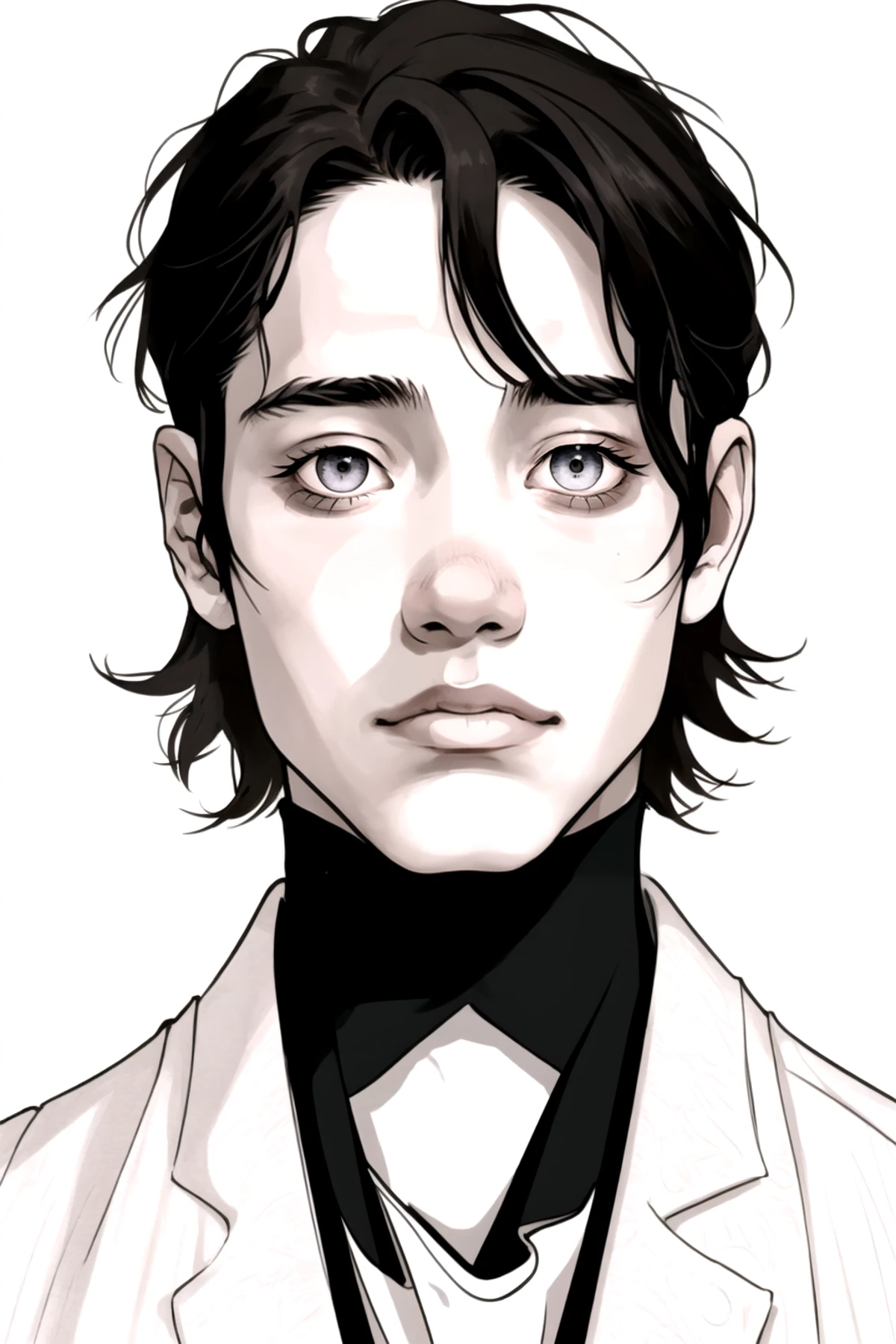 Line Art Styler, solo, looking at viewer, 1boy, white background, closed mouth, male focus,portrait, <lora:Line_Art_Lora:1.3>