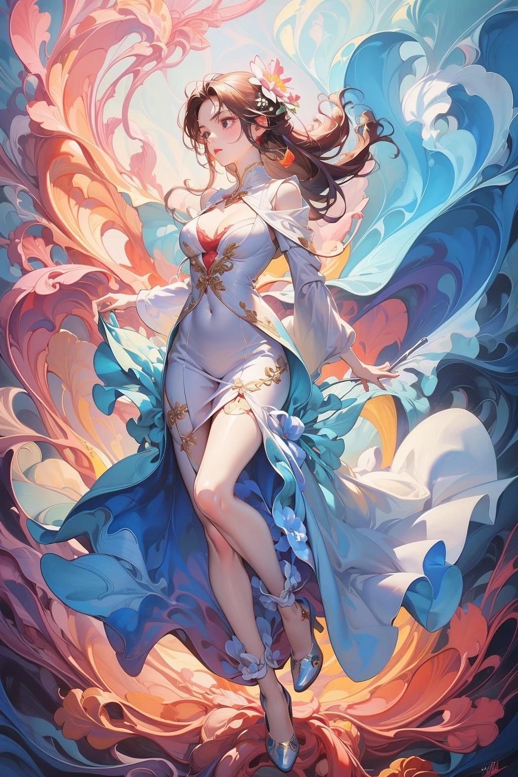 masterpiece,best quality,ultra-detailed,1girl,full body,flower,<lora:马å¡é¾:0.7>,white dress,