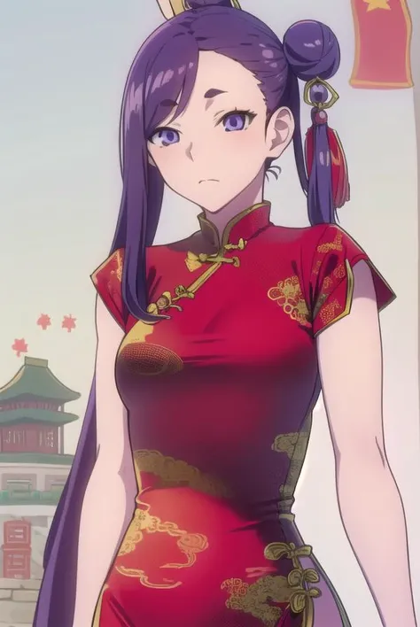 yuinitta, <lyco:yuinitta-LYCORIStest:1>,
yui nitta, long hair, hair ornament, (purple eyes:1.1), purple hair, hair bobbles, one side up, (small breast:1.2),
BREAK dress, hair bun, double bun, chinese clothes, (china dress:1.5), bun cover, waitress,
BREAK looking at viewer,
BREAK indoors, classroom,
BREAK <lora:GoodHands-vanilla:1>, (masterpiece:1.2), best quality, high resolution, unity 8k wallpaper, (illustration:0.8), (beautiful detailed eyes:1.6), extremely detailed face, perfect lighting, extremely detailed CG, (perfect hands, perfect anatomy),