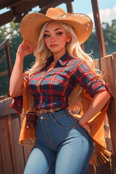 DEN_emny_rodriguez,
(country beauty posing against a wooden fence with a plaid shirt and jeans and a cowboy hat, cow girl, country girl, cow girl:1.2),
bokeh, f1.4, 40mm, photorealistic, raw, 8k, textured skin, skin pores, intricate details <lora:epi_noiseoffset2:1>, epiCRealism <lora:ClothingAdjuster3:-1>