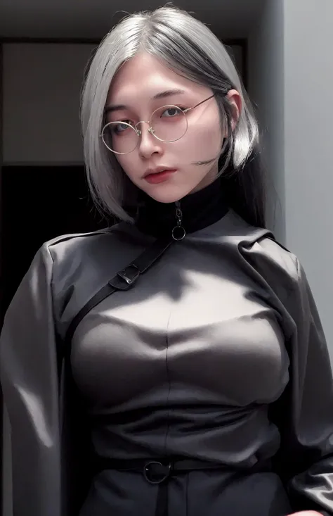 masterpiece, best quality,Bust,Gothic,white hair, Tactical equipment,Arknights,City background,Bright light and shadow