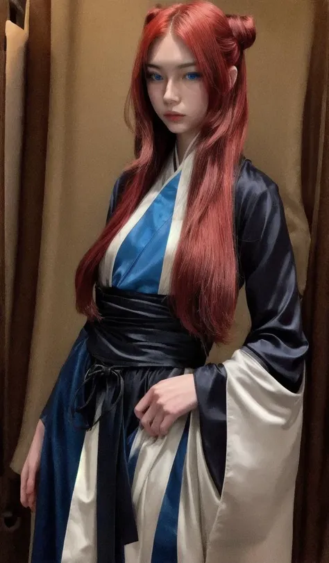 red hair, blue eyes, Armed,Hanfu,Bust,Black silk