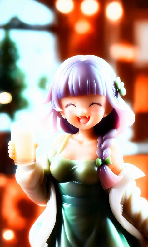 score_9,score_8_up,score_7_up,score_6_up,score_5_up,score_4_up,
,jade,
1girl,solo,closed eyes,breasts,green dress,braid,jacket,holding,fang,alcohol,smile,white jacket,beer,purple hair,bangs,long hair,dress,open jacket,blush,cup,open mouth,open clothes,off shoulder,single braid,:d,skin fang,hair bow,blunt bangs,holding cup,strapsleeves,bokeh,snowflakes,blurry background,depth of field,a figurine with blue hair and blue eyes,q posket,nendoroid eyes,nendroid,half figure shot,high detail!!,style as nendoroid,with gorgeous detailed eyes,macro view,adorable appearance!!!,<lora:Jade-PONY-PAseer:1.2>