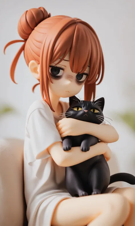 score_9,score_8_up,score_7_up,source_anime,
young girl,skinny,looking at viewer,sitting,bags under eyes,tired,hair bun,hug cat,