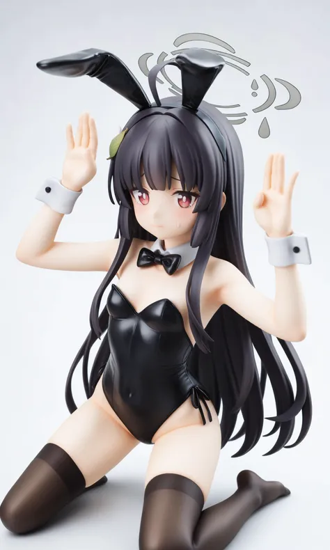 score_9,score_8_up,score_7_up,score_6_up,score_5_up,score_4_up,
<lora:blue_archive_all_v1:0.8>,1girl, miyu_\(blue_archive\), solo, flying_sweatdrops, blush, small_breasts, alternate_costume, rabbit_ears, playboy_bunny, fake_animal_ears, side-tie_leotard, white_background, black_leotard, rabbit_pose, wrist_cuffs, bare_shoulders, white_collar, black_thighhighs, strapless_leotard, detached_collar, black_bowtie, commentary, closed_mouth