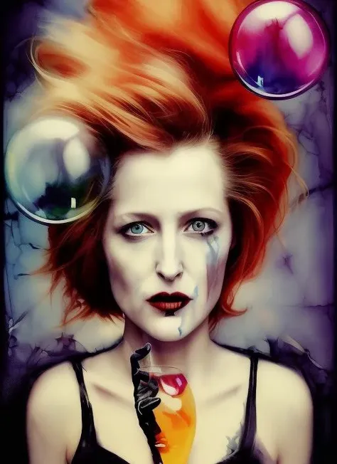 drunken sks woman as delirium from sandman, (hallucinating colorful soap bubbles), by jeremy mann, by sandra chevrier, by dave mckean and richard avedon and maciej kuciara, punk rock, tank girl, high detailed, 8k