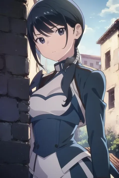 grimgarmerry, <lora:merry-lora-nochekaiser:1>,
merry, short hair, blue hair, (black eyes:1.5), ponytail, low ponytail, side locks,
BREAK gloves, pantyhose, uniform, long sleeves, white uniform, blue uniform,
BREAK looking at viewer,
BREAK outdoors,
BREAK <lyco:GoodHands-beta2:1>, (masterpiece:1.2), best quality, high resolution, unity 8k wallpaper, (illustration:0.8), (beautiful detailed eyes:1.6), extremely detailed face, perfect lighting, extremely detailed CG, (perfect hands, perfect anatomy),