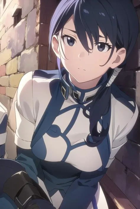 grimgarmerry, <lora:merry-lora-nochekaiser:1>,
merry, short hair, blue hair, (black eyes:1.5), ponytail, low ponytail, side locks,
BREAK gloves, pantyhose, uniform, long sleeves, white uniform, blue uniform,
BREAK looking at viewer,
BREAK outdoors,
BREAK <lyco:GoodHands-beta2:1>, (masterpiece:1.2), best quality, high resolution, unity 8k wallpaper, (illustration:0.8), (beautiful detailed eyes:1.6), extremely detailed face, perfect lighting, extremely detailed CG, (perfect hands, perfect anatomy),