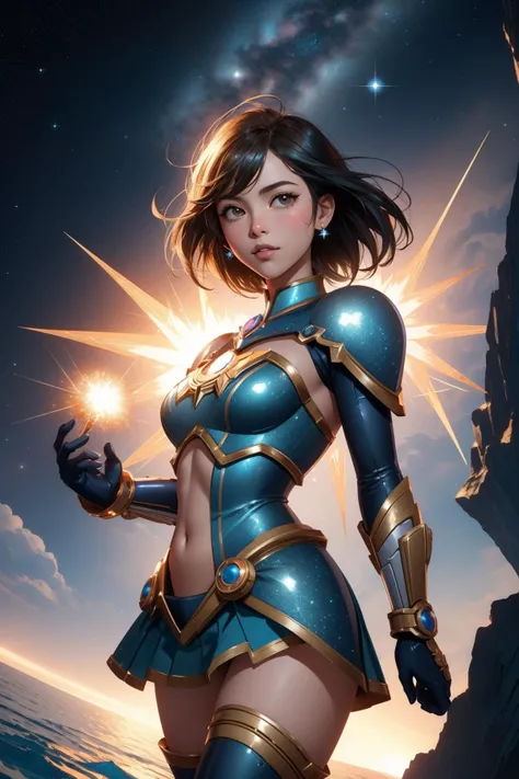 jcm2, 4k, Azula, avatar the last airbender, skinsuit estilo evangelion plugsuit, peito grande, olhos azuis, cabelo preto, sneaking at the camera, holding a flame in your hands, Vicky, magical godfathers, melhor qualidade, Alto, extremely high quality, Absurdo, Kataras3, pele escura, Traditional media, (pintura \(medium\)), pulseira, Cabelos Longos, brown hair, topo de corte, diafragma, umbigo, olhos expressivos afiados, rosto perfeito, quadris largos, linearidade espessa, Atmospheric Illumination, liso, fundo lindamente detalhado da margem do rio, cinematic  composition, Joe Madureira, batom, maquiagem, Olhando para o Viewer, parte superior do corpo, piso, blue skies, ((melhor qualidade)), ((obra-prima)), (detalhado: 1.4), (Absurdo), princesa caucasiana furiosa pronta para a guerra, black kinetic skin with exposed black muscles, mulher gostosa, sculptural body with defined muscles, boca fechada, corpo musculoso coberta por uma micro tanga, whole body covered by neon style clothing Genesis evangelion, ((seios grandes)), (olhos com maquiagem pesada e bem preta), (((cabelo desalinhado)), (estrelas cobrindo o corpo), ((Drawings of golden stars on the arms)), very long eyelashes, maquiagem pesada nos olhos, lots of jewelry, por muito, niji --V5, close to the real,  Pose sexy, Foi, Centralizado, scale to fit dimensions, HDR (high dynamic range),ray tracing,NVIDIA RTX,Super-Repisoução,irreal 5,Subsurface dispersão, Textura PBR, Post-processing, anisotropic filtering, profundidade de campo, Maximum clarity and sharpness, texturas multicamadas, Albedo e mapas Speculares, surface shading, Accurate simulation of light-material interaction, perfectly proportions, octan render, Two-tone lighting, ampla abertura, ISO baixo, white-balance, thirds rule, 8K BRUTO, --auto