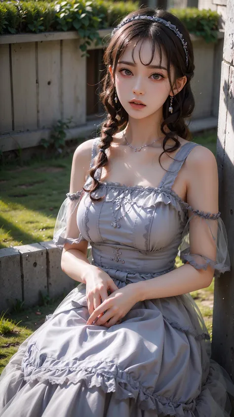 best quality, ultra high res, (photorealistic:1.4), masterpiece, highres, original, extremely detailed wallpaper, 
lawn, sky, 
1girl, solo, qyc \(manaka nemu\), grey dress, 
v, <lora:è´é¢neg4all_bdsqlsz:0.8>,