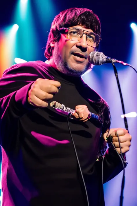 photo of sks man with glasses and ((microphone in the hand)), bold, bright colours, <lyco:locon_perfecteyes_v1_from_v1_64_32:0.85> <lora:m0sca:1>