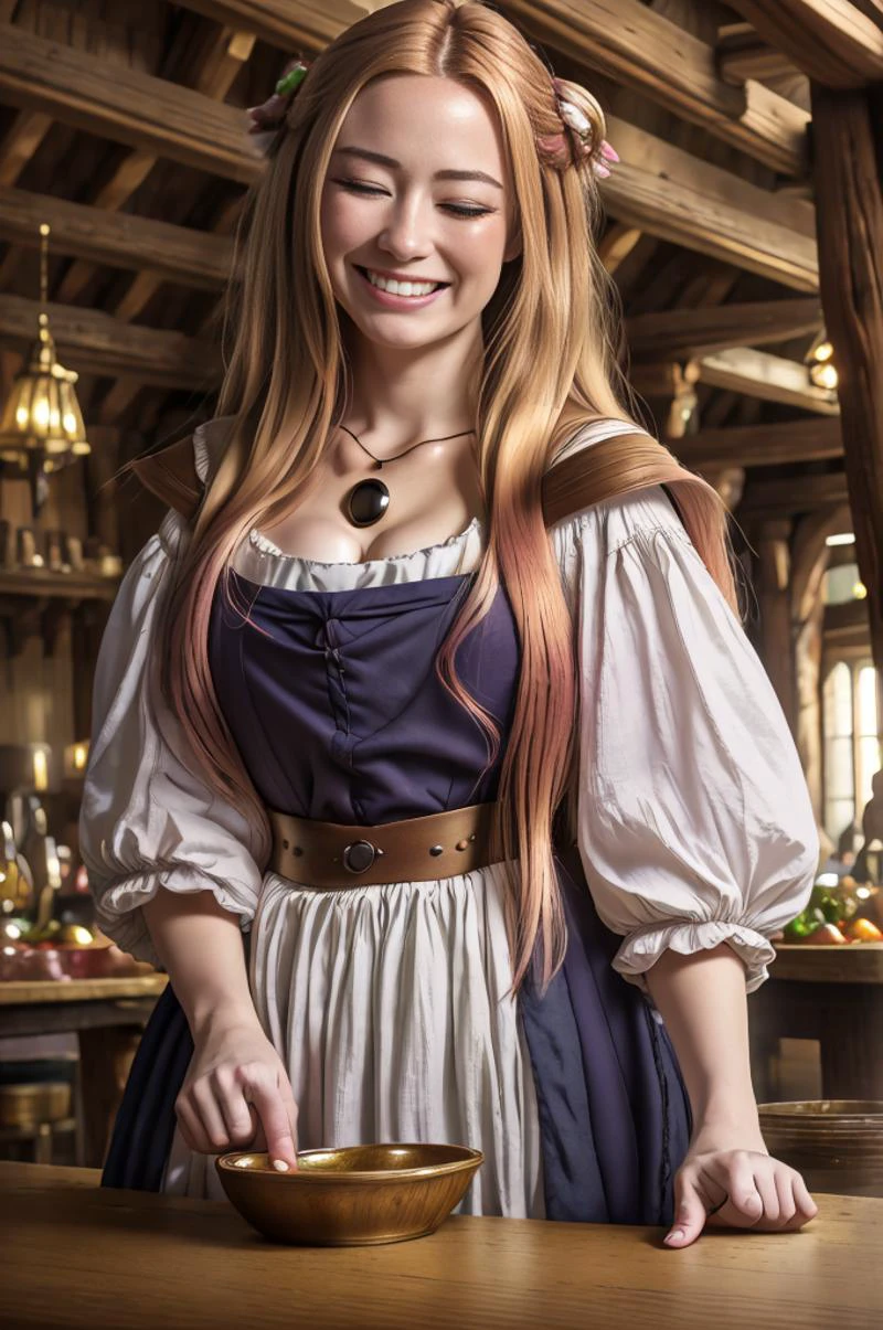 realistic analog photo, award winning photo,
wideshot,
1girl, kitagawa marin, halfclosed eyes, giddy smile,
wench <lora:Wench:0.75> wench, dress, necklace, posing
<lora:Marin:0.8> long_hair, blonde_hair, bangs, red_eyes, medium_breasts, parted_lips, gradient_hair, multicolored_hair, pink_hair,
populated tavern, crowded tavern
high-quality, crisp, sharp, professional-grade, high-resolution, fine detail, accurate colors, low noise, fast shutter speed, wide dynamic range, precise focus,
RAW, highres, 8k, uhd, High Dynamic Range, tonemapping, crisp details,