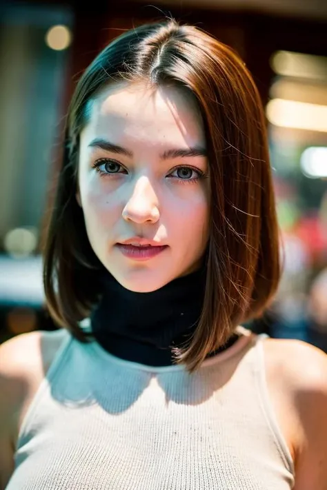 <lora:MixedEurasian:0.7>(8k, RAW photo, best quality, masterpiece:1.2), (realistic, photo-realistic:1.37), ultra-detailed, 1 girl,cute, solo,beautiful detailed sky,detailed cafe,night,sitting,dating,(nose blush),(smile:1.1),(closed mouth) medium breasts,beautiful detailed eyes,(backwards virgin killer sweater),(short hair:1.2),floating hair