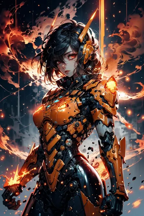 glowing eyes, glow, flames,
<lora:Mecha warrior Mecha_20230621092507:0.5> Mecha warrior, Mecha, shiny, shiny hair, shiny skin, shiny clothes