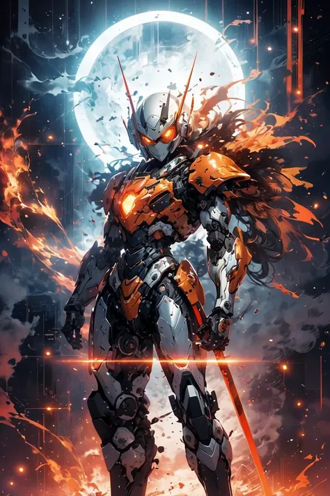 glowing eyes, glow, flames, <lora:Mecha warrior Mecha_20230621092507:0.5> Mecha warrior, Mecha,(Cathode tube:1.3), shiny, shiny hair, shiny skin, shiny clothes