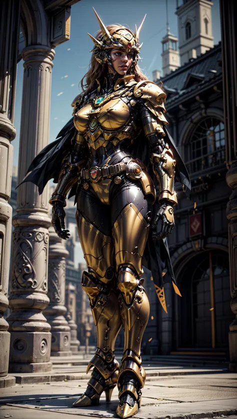 ((Best quality)), ((masterpiece)), (highly detailed:1.3),3D, elite Mecha paladin,royal house guard,beautiful female wearing intricate ceremonial armor, golden cape, military mecha parade in background at grand imperial palace,<lora:NijiExpressV2:0.4> <lora:Mecha warrior Mecha_20230621092507:0.45> <lora:knight_v4.1SD:0.4> <lora:add_detail:1>