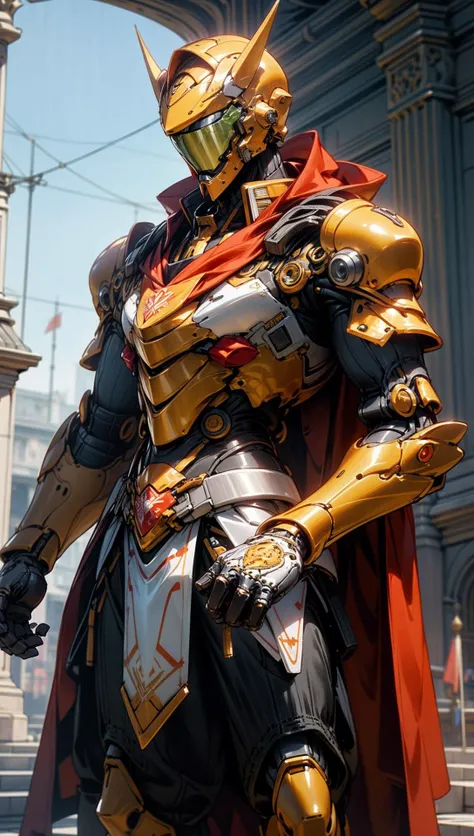 ((Best quality)), ((masterpiece)), (highly detailed:1.3),3D, elite Mecha paladin,royal house guard,beautiful female wearing intricate ceremonial armor, golden cape, military mecha parade in background at grand imperial palace,<lora:NijiExpressV2:0.4> <lora:Mecha warrior Mecha_20230621092507:0.45> <lora:knight_v4.1SD:0.4> <lora:add_detail:1>