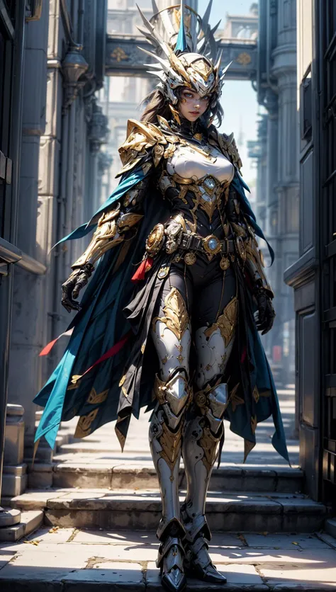 ((Best quality)), ((masterpiece)), (highly detailed:1.3),3D, elite Mecha paladin,royal house guard,beautiful female wearing intricate ceremonial armor, golden cape, military mecha parade in background at grand imperial palace,<lora:NijiExpressV2:0.4> <lora:Mecha warrior Mecha_20230621092507:0.45> <lora:knight_v4.1SD:0.4> <lora:add_detail:1>