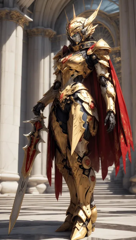 ((Best quality)), ((masterpiece)), (highly detailed:1.3),3D, elite Mecha paladin,royal house guard,beautiful female wearing intricate ceremonial armor, golden cape, military mecha parade in background at grand imperial palace,<lora:NijiExpressV2:0.4> <lora:Mecha warrior Mecha_20230621092507:0.45> <lora:knight_v4.1SD:0.4> <lora:add_detail:1>