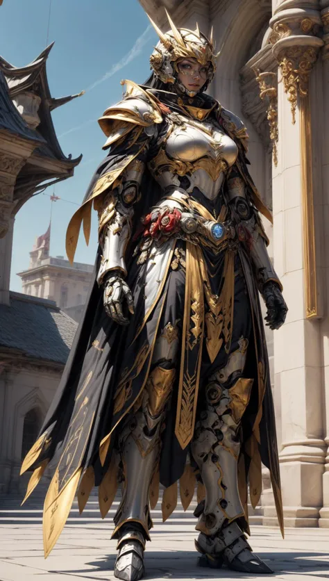 ((Best quality)), ((masterpiece)), (highly detailed:1.3),3D, elite Mecha paladin,royal house guard,beautiful female wearing intricate ceremonial armor, golden cape, military mecha parade in background at grand imperial palace,<lora:NijiExpressV2:0.4> <lora:Mecha warrior Mecha_20230621092507:0.45> <lora:knight_v4.1SD:0.4> <lora:add_detail:1>