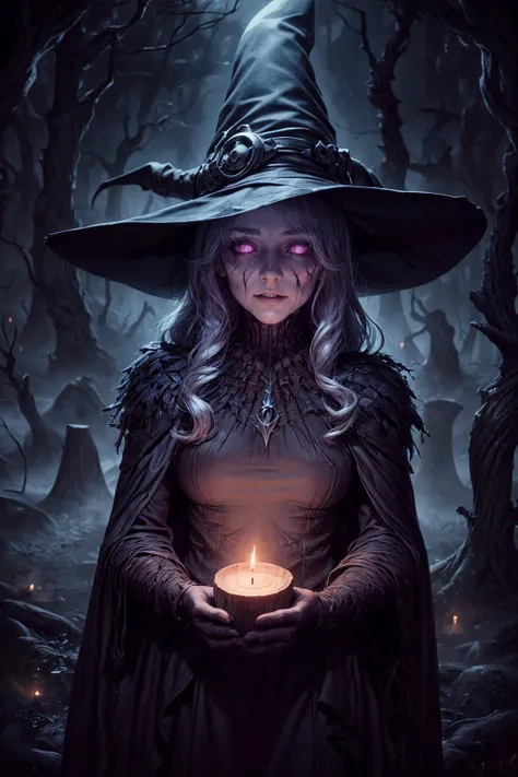ultra detailed 8k cg, animated,
<lora:add_detail:1> <lora:PsyAI_128:0.4>, PsyAI,
1 girl, adult (elven:0.7) woman, dark brown eyes, silver fringe hair,
portrait, solo, (full body:0.6), looking at viewer, detailed background, detailed face, (<lora:WitchcraftPunkAI:0.5>, WitchcraftPunkAI theme:1.1) otherworldly glowing eyes, emissary of death, dark clothes, arm reaching towards viewer, reaper, decay, dead forest in background, wind, candlelight, mysterious lighting, sinister dark atmosphere,